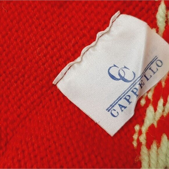 Retro 80's CAPPELLO 100% Wool Intarsia Geo Pattern Knit Beanie Hat w/ Pom-Pom OS - Picture 13 of 14